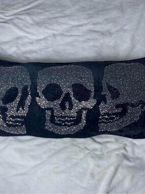 Magaschoni Black Accent Pillow with Silver Skull Stud Design